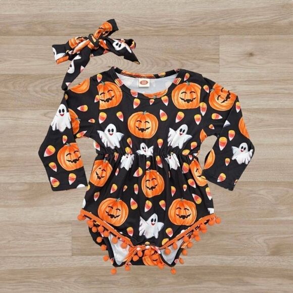 NWOT Baby Girl Halloween Romper & Bow 6-12 months - Picture 1 of 10